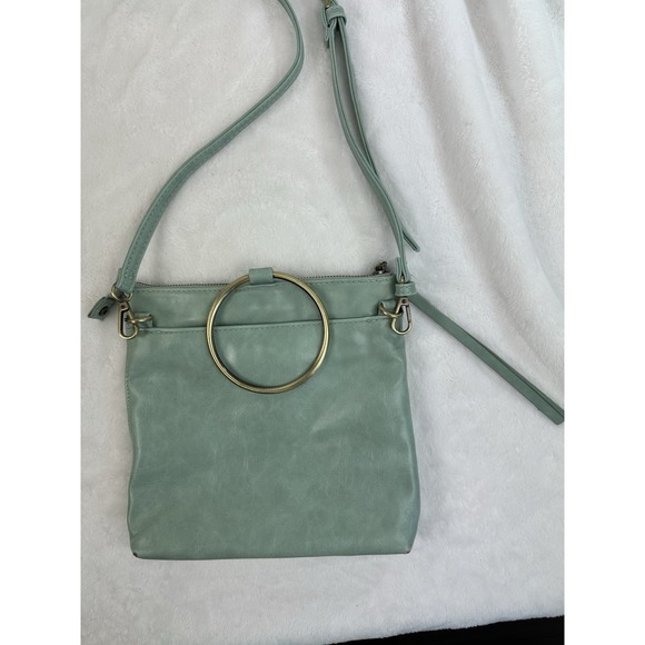 Susan Joy Vegan Leather Gold Ring Handle Bag Purse Zipper Strap Light Green - Picture 3 of 16